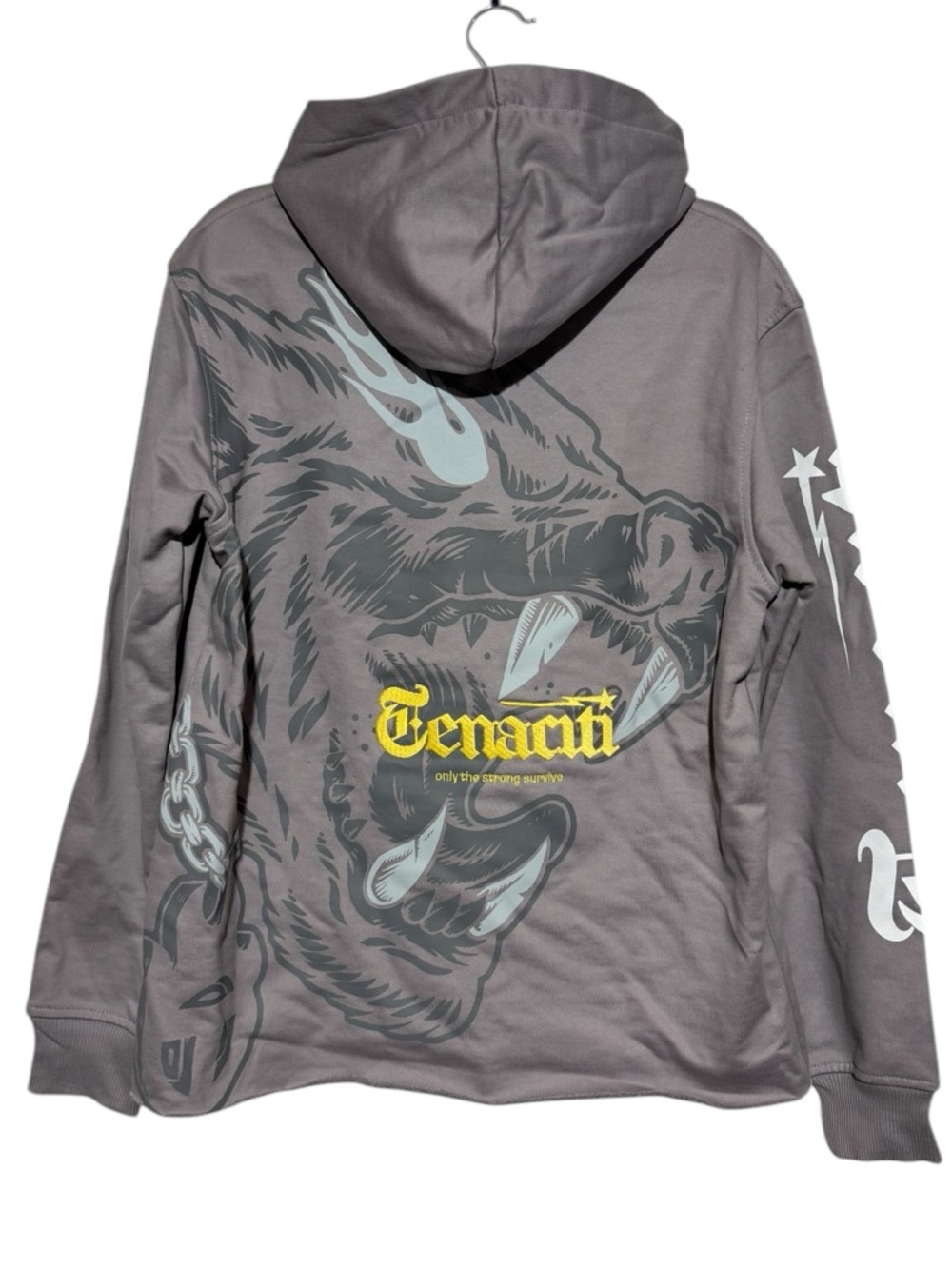 Tenaciti Wild Animal Graphic Thick Hoodie‎ Men Size S Gray Yellow Streetwear